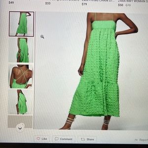 ZARA green textured strappy midi dress